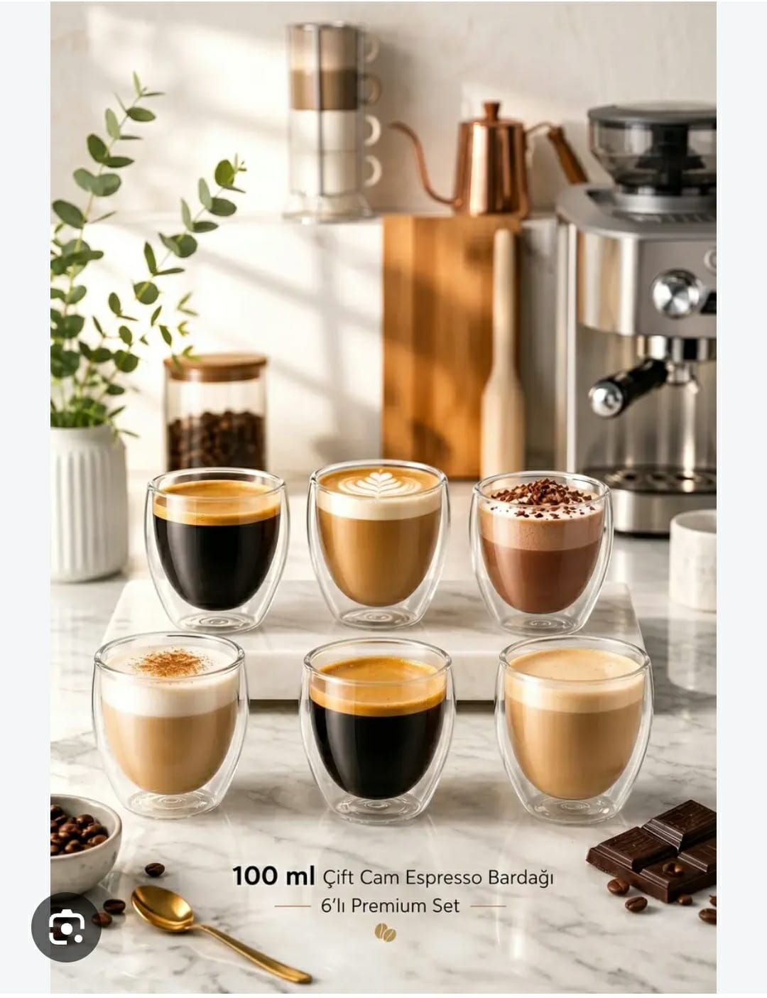 Farklı espresso ve sütlü kahve çeşitleri