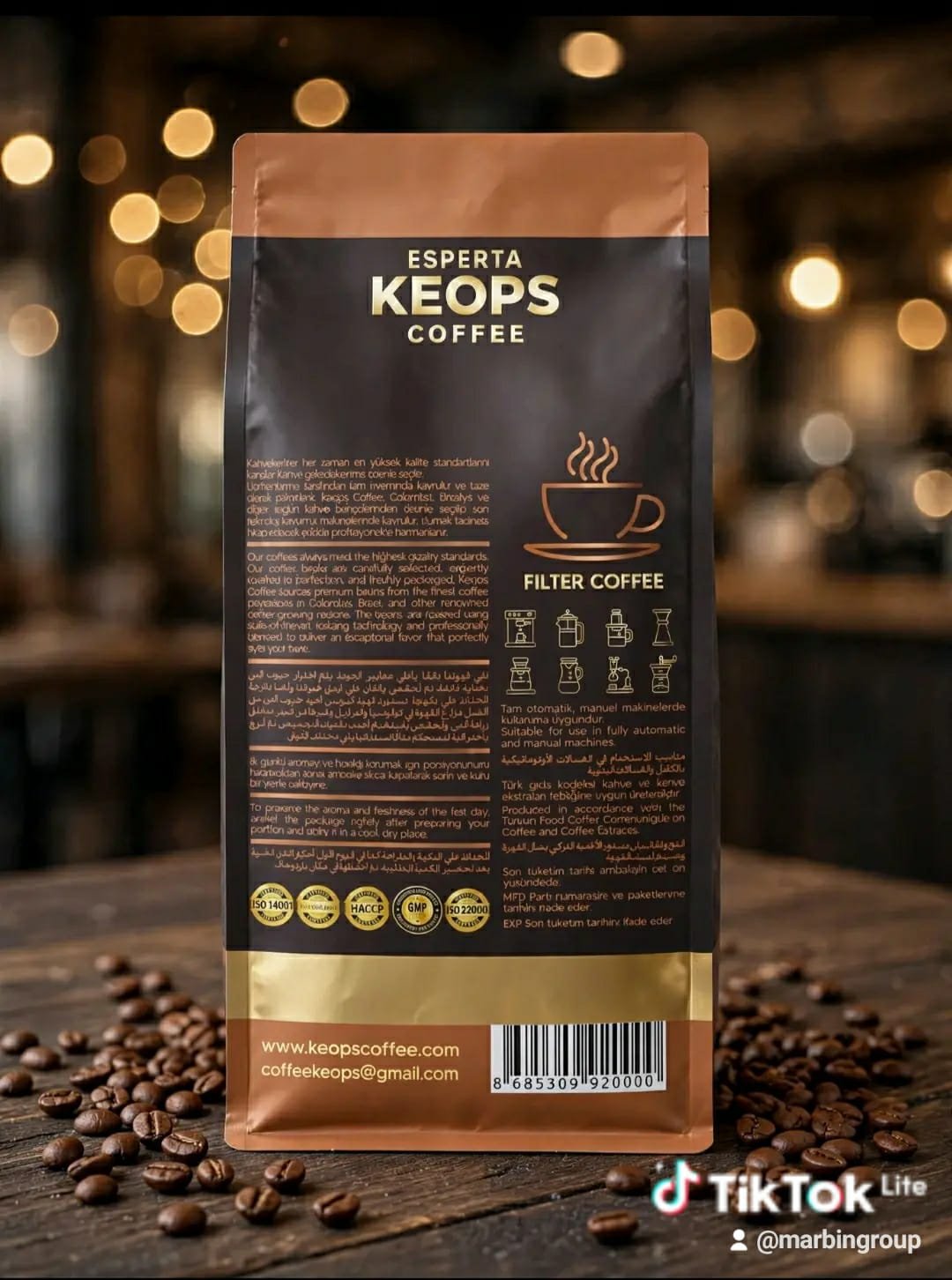 KEOPS COFFEE Esperta Filter Coffee ambalajı ve hazırlama ikonları